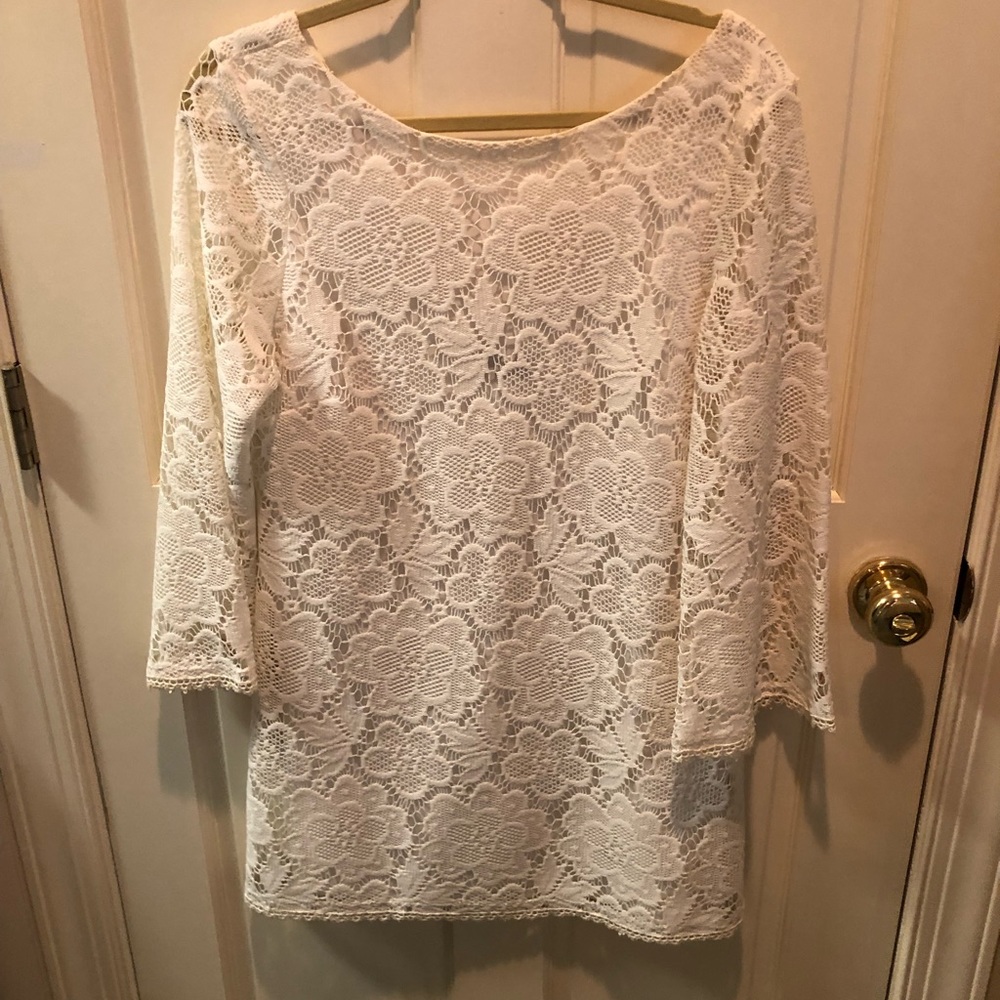 Top shop mini white crochet v back dress